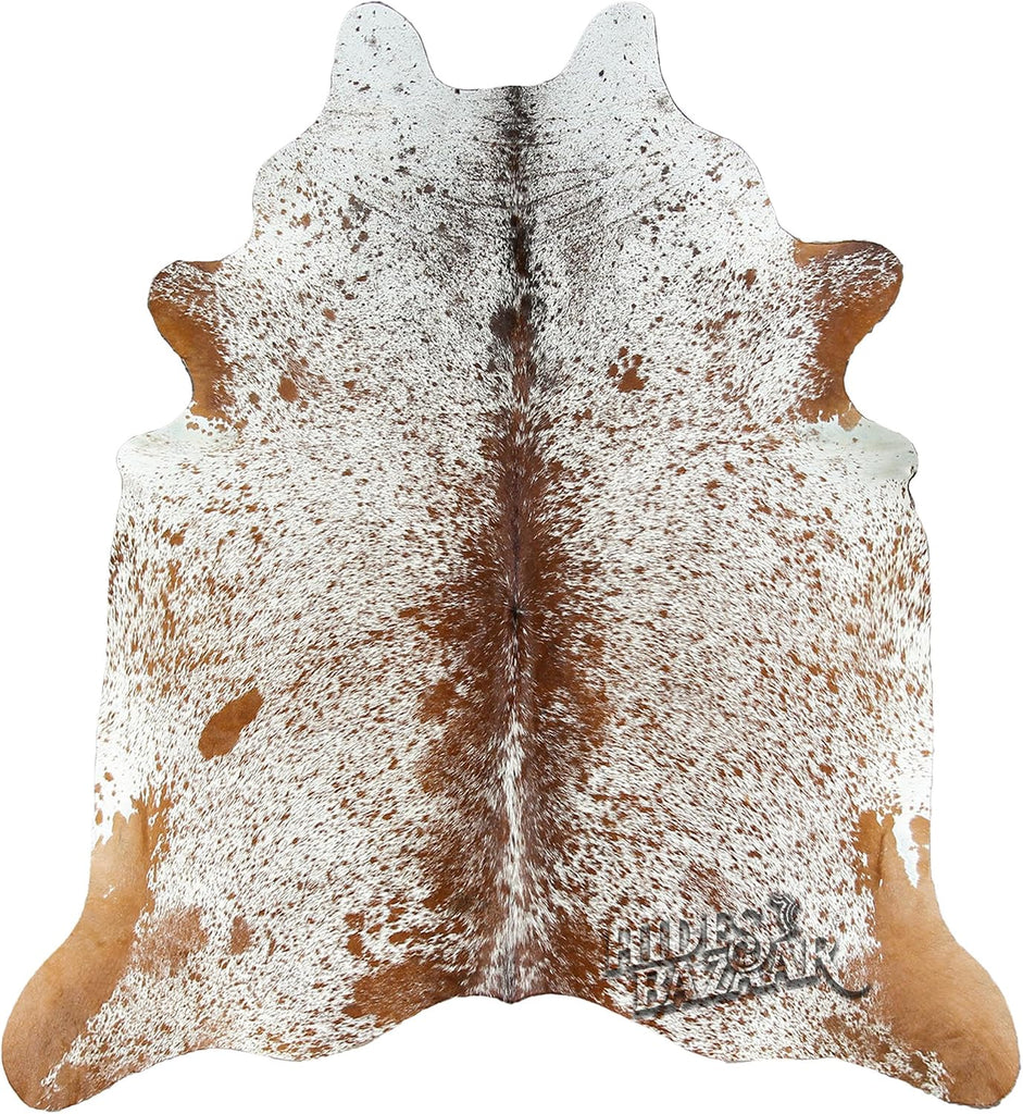 Brown Salt and Pepper Cowhide Rug 6x7 ft, Real Leather Rug | Brown and white salt and pepper speckles. Genuine hair