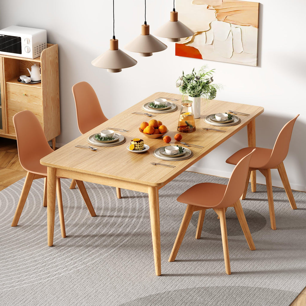Dining Chairs Set of 4, Mid-Century Modern Kitchen & Dining Room Chairs, Molded Plastic Seat & Back, Solid Wood Legs