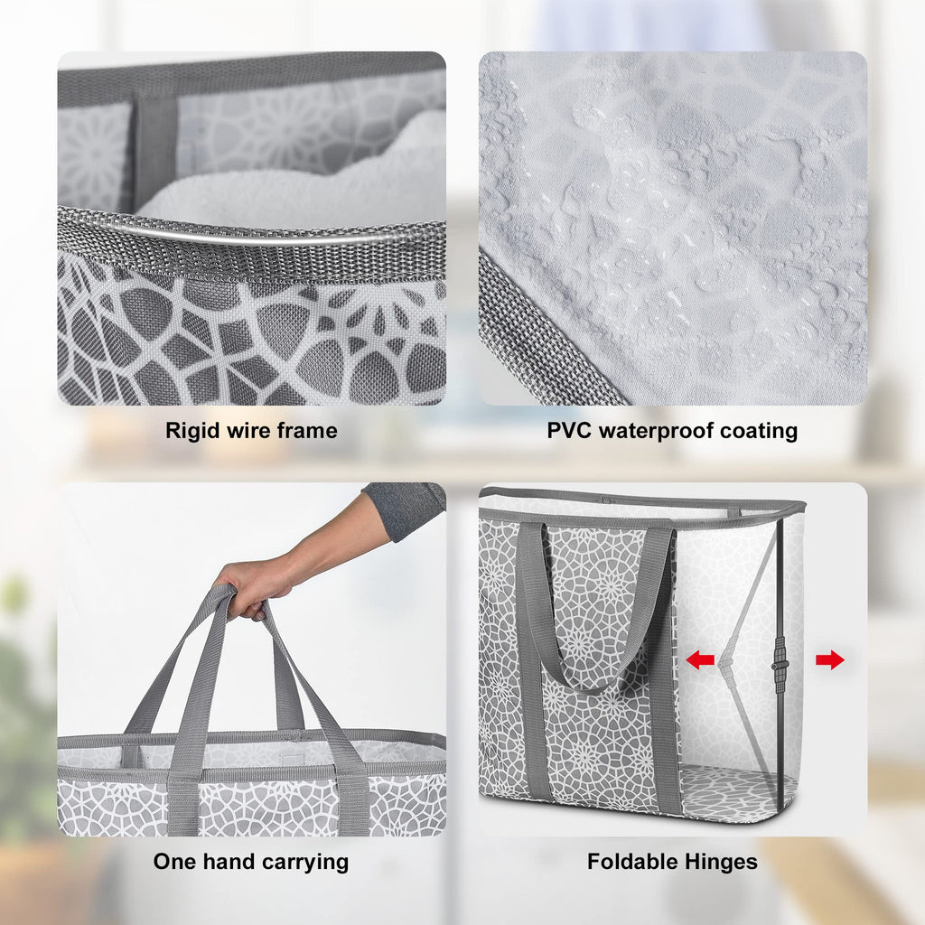 Collapsible Laundry Caddy 80L Large Foldable Laundry Basket Grey Collapsible Laundry Hamper Fabric Laundry Tote with