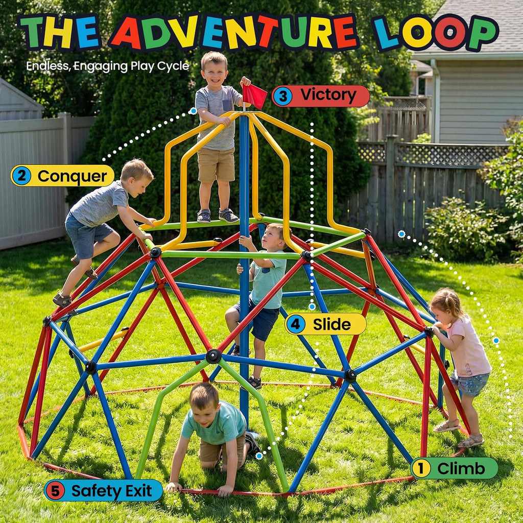 10FT Climbing Dome with Tower, Outdoor 10FT Geometric Dome Climber Tower for Kids 3-10 Supporting 1200 lbs, Easy