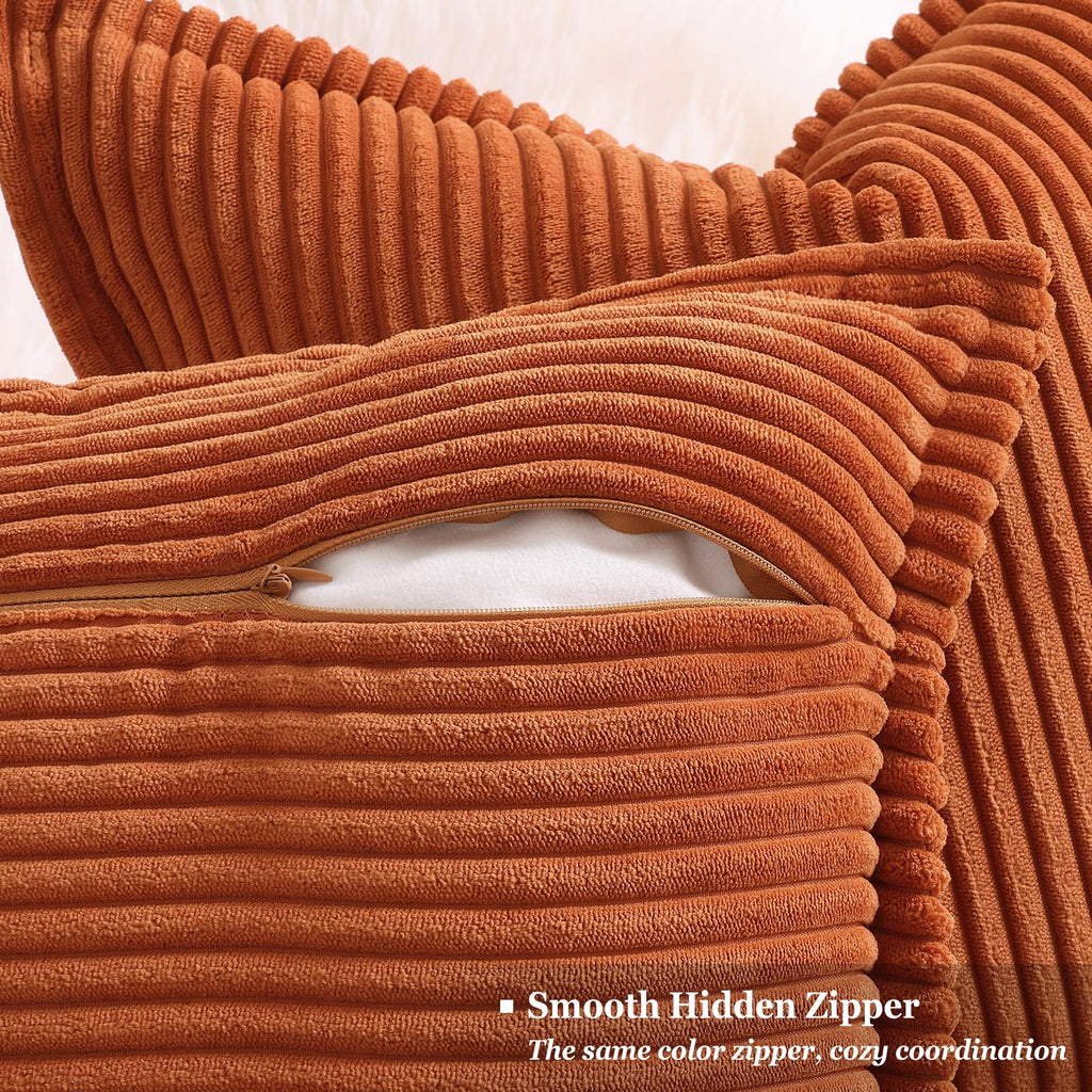 Fall Corduroy Rust Throw Pillow Covers 22x22 Set of 2