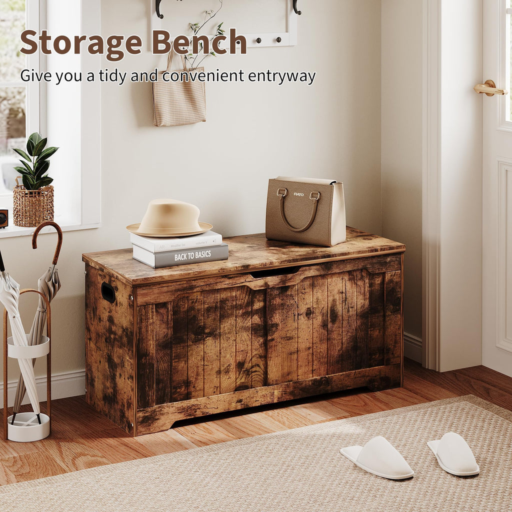 Storage Bench with Farmhouse Design - Storage Chest with 2 Safety Hinges, 15.7 x 39.4 x 18.9 Inches, Ideal, and