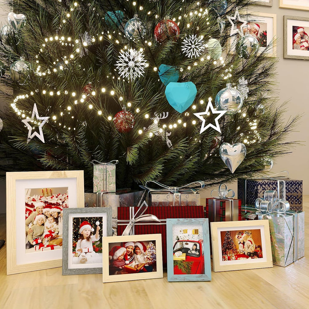 11x14 Picture Frame Wood Grain Set of 6 Photo Frames Matted 8x10 | 11 x 14 Wooden Picture Frame with Plexiglass Fits