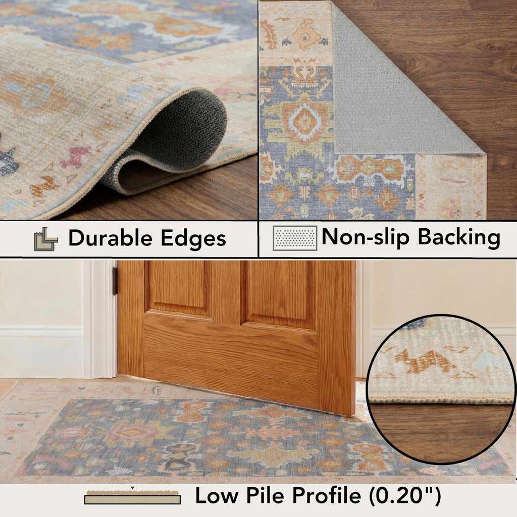 Runner Rug, Washable Area Rug, Low Pile, Non-Slip Backing