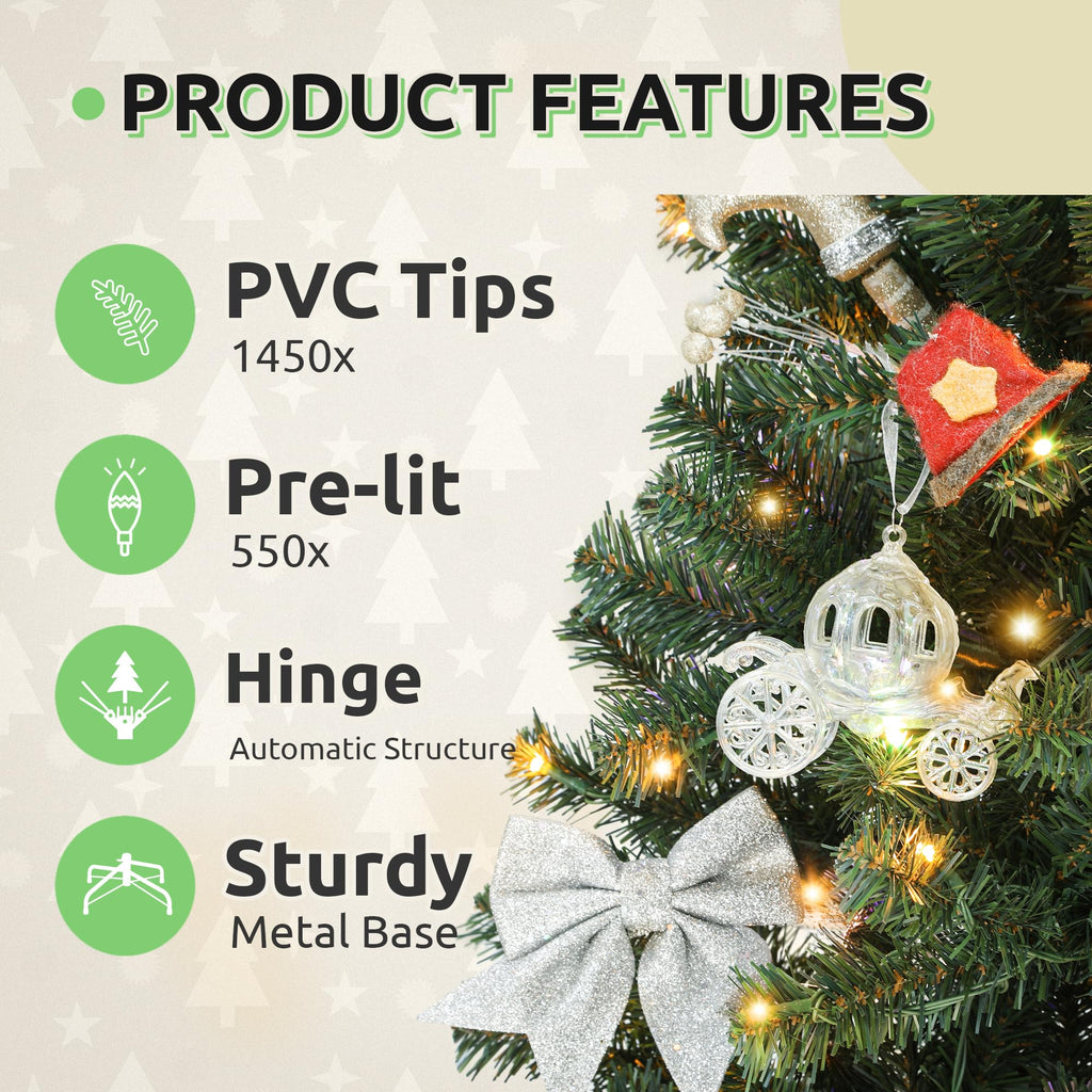 7.5FT Pre-Lit Classic Christmas Tree with 550 LEDs & Remote