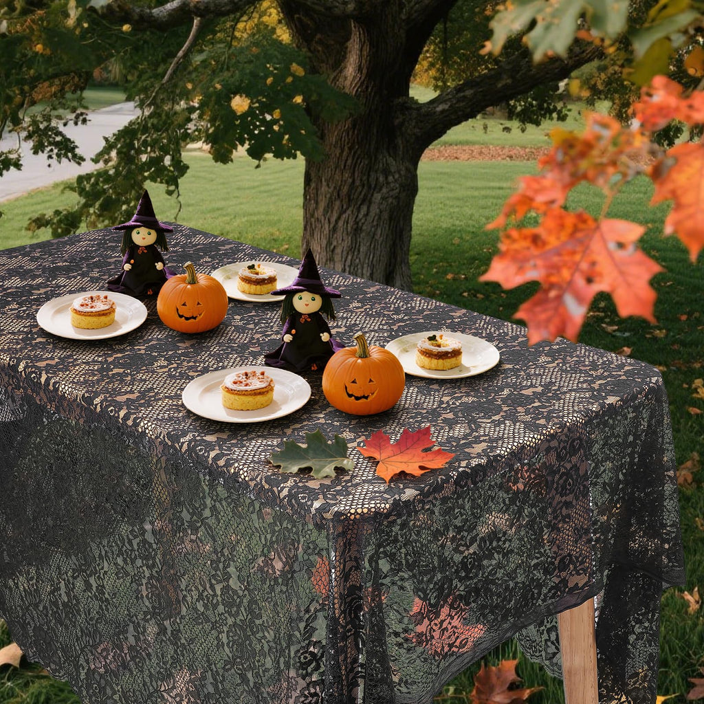 60 x 120 Inch Black Lace Tablecloth - Elegant Vintage Overlay for Rustic Boho Weddings, Bridal Showers, and Parties