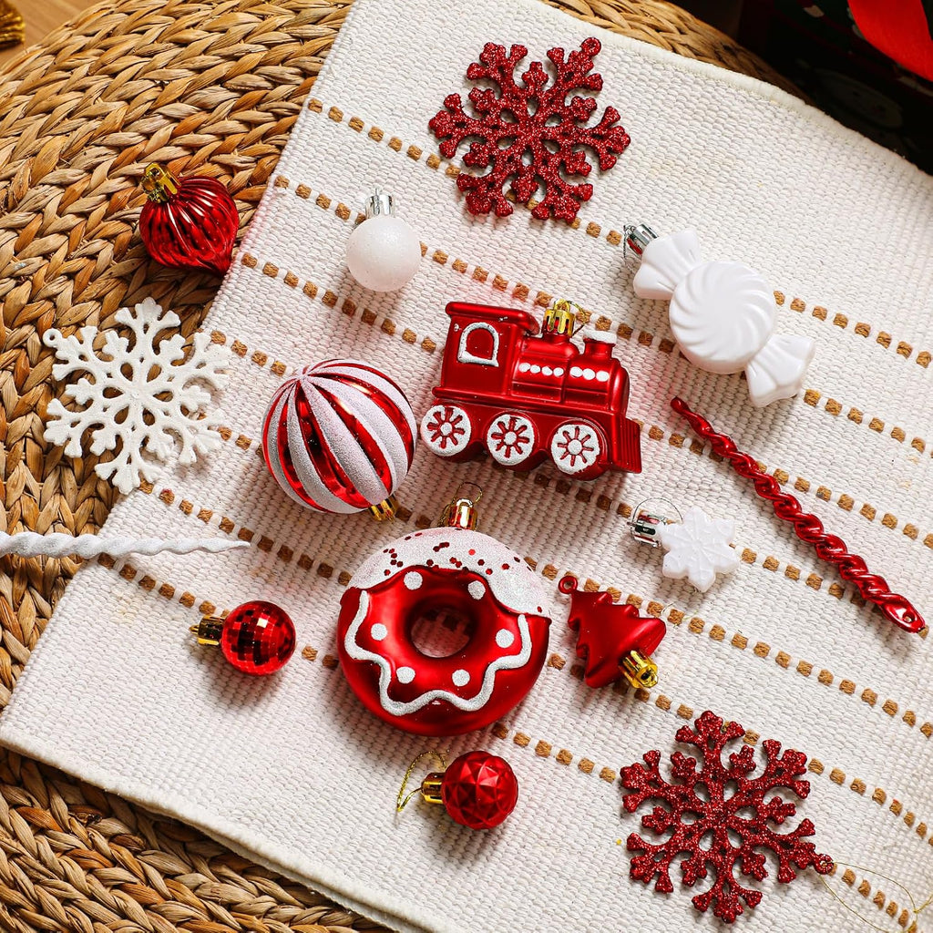 Christmas Balls Ornaments Set, Shatterproof Plastic Decor - Set of 82