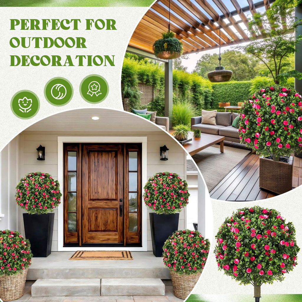 4 Pack 24 Inch Artificial Topiary Trees Outdoor, Blush