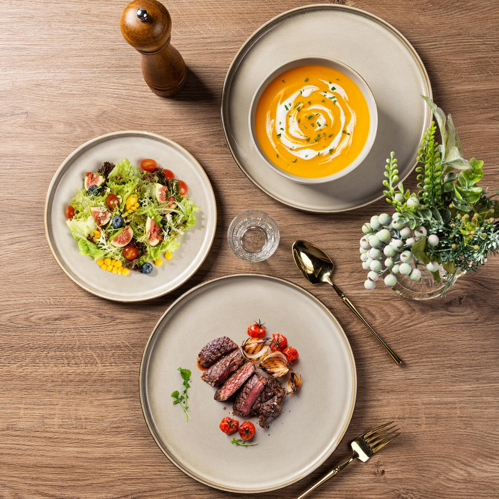Stoneware Dinnerware Sets for 4, 12 Piece Plates and Bowls Sets