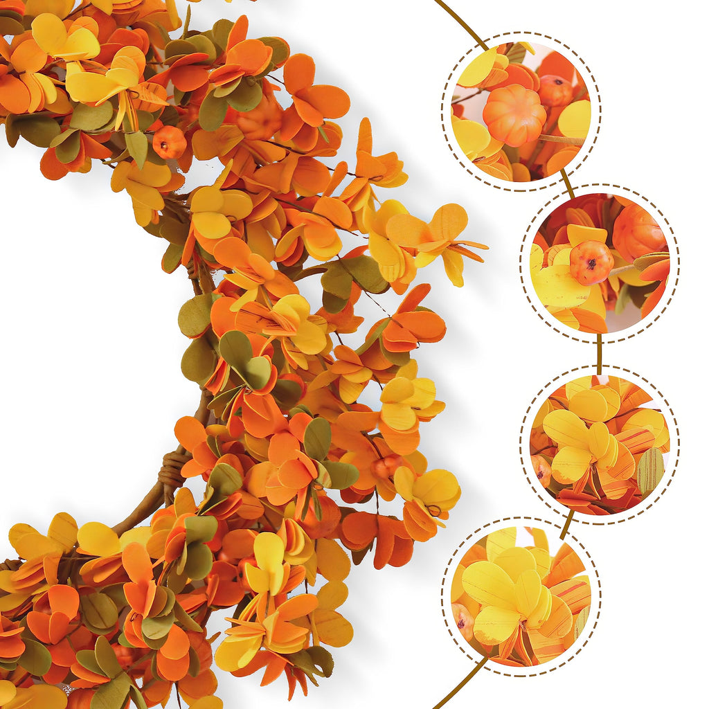 Fall Wreaths for Front Door 20 Inch Autumn Wreath Artificial Thanksgiving Wreath with Welcome Wooden Brand and