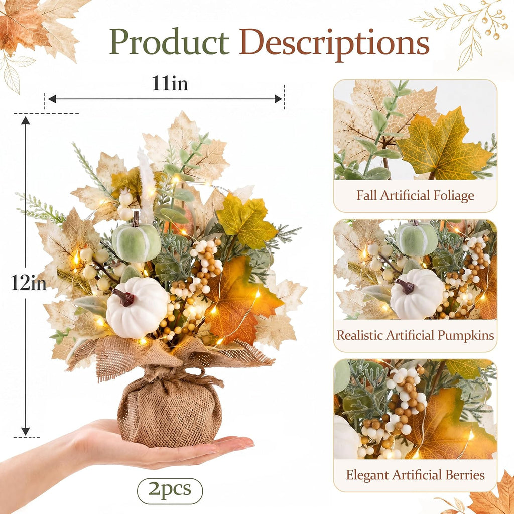 Fall Thanksgiving Table Decorations, Centerpieces for Tables - Set of 2