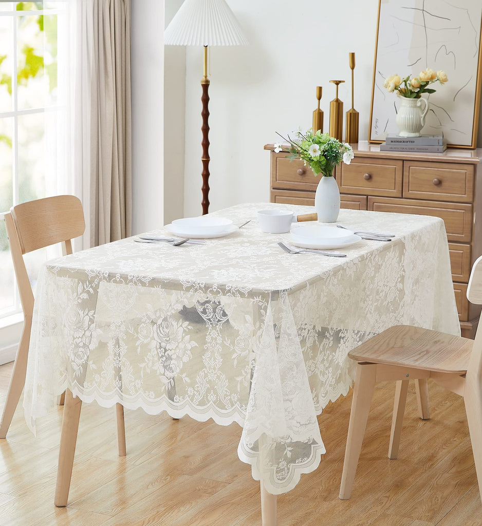60 x 84 Ivory Rectangle Lace Tablecloth. LTC Ivory 84