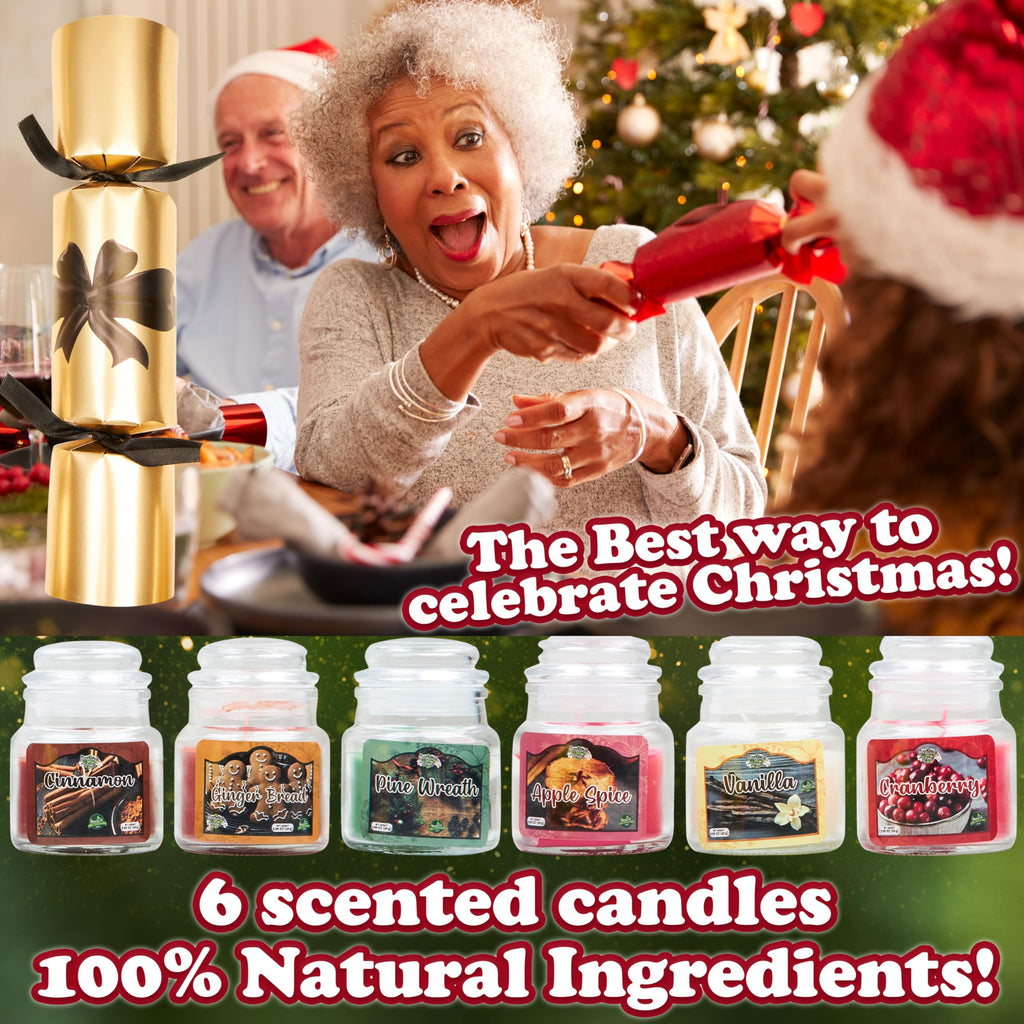 Luxury Jar Candles Christmas Crackers for Adults, No-Snap, Scented Festive Candles Christmas Decorations Table Party