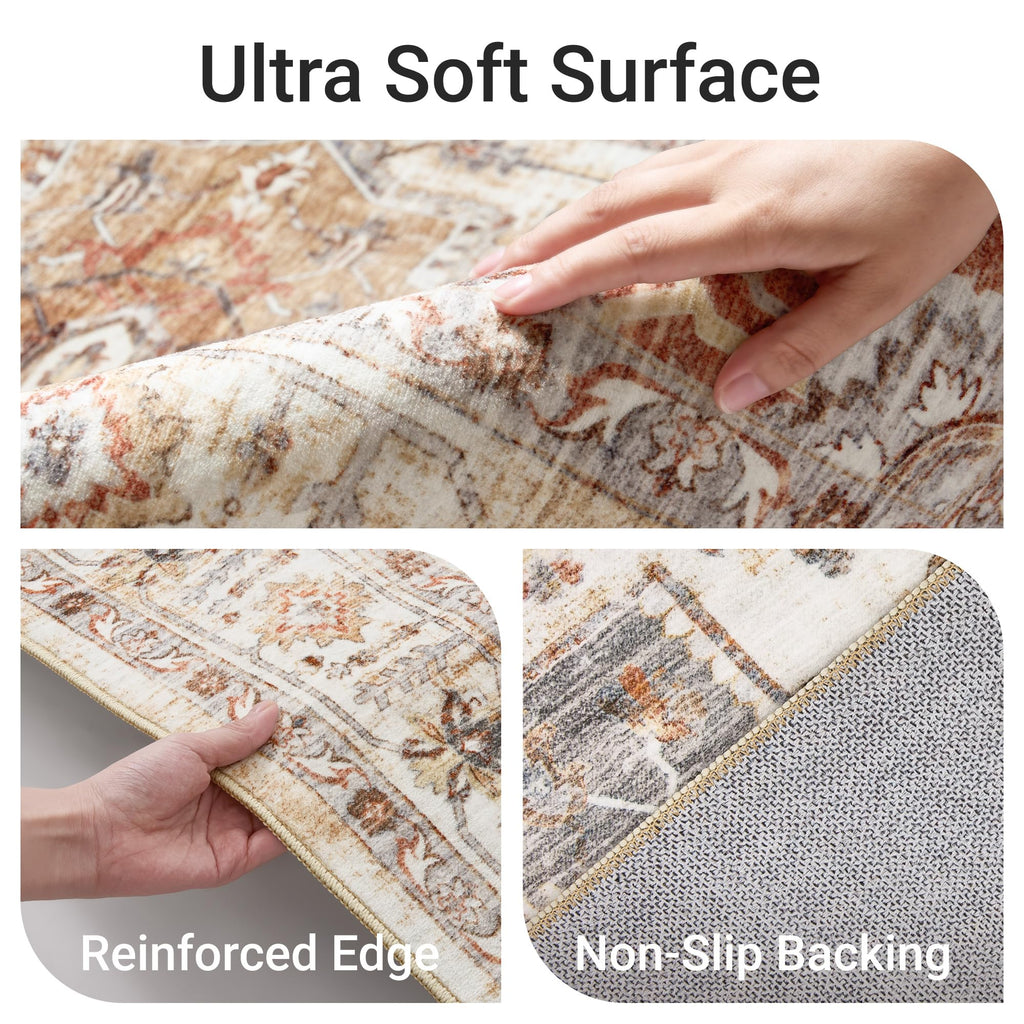 2'6"x10' Runner Rug Washable Non Slip Kitchen Rug Brown