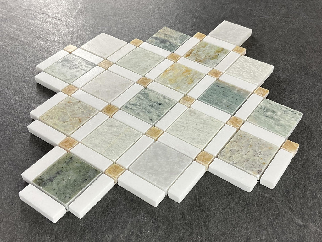 Ming Green, Thassos White, Honey Onyx Marble Mosaic Floor and Wall Tile Bathroom Kitchen Backsplash Tiles (10 Sheets)