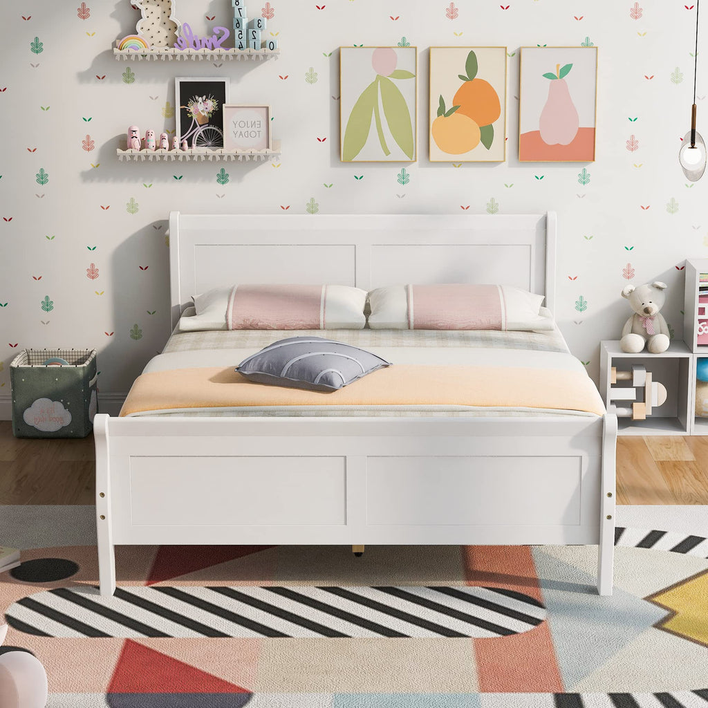 Solid Wood Bed Frame with Headboard, Footboard Farmhouse Platform Bed, Mattress Foundation Sleigh Beds