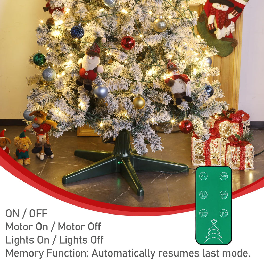 360 Degree Rotating Adjustable Christmas Tree Stand with Remote Control, Suitable for Up to 7.5 Feet Artificial