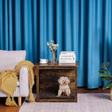 Dog Crate Furniture with Cushion, Wooden Kennel Table with Double Doors, Indoor Dog House
