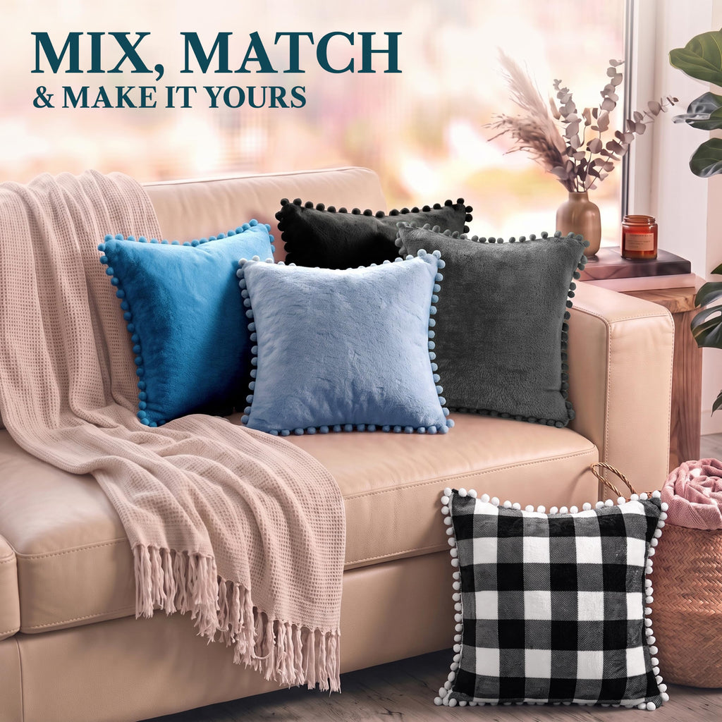 Buffalo Check Decorative Throw Pillow Covers Pom Pom 20x20 Set of 2