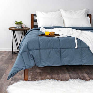 Medium Warmth Premier Down Comforter with Sewn in Duvet Corner Loop Attachments, King/California King Size Bed, Denim