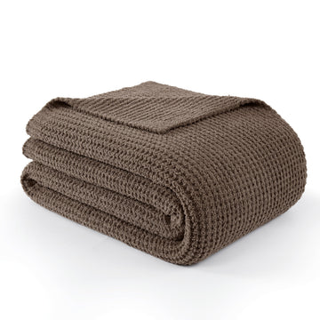 Taupe Waffle Throw Blanket for Couch Bed, Reversible Super Soft Plush Knitted Blanket, Lightweight Cozy Fuzzy Fluffy