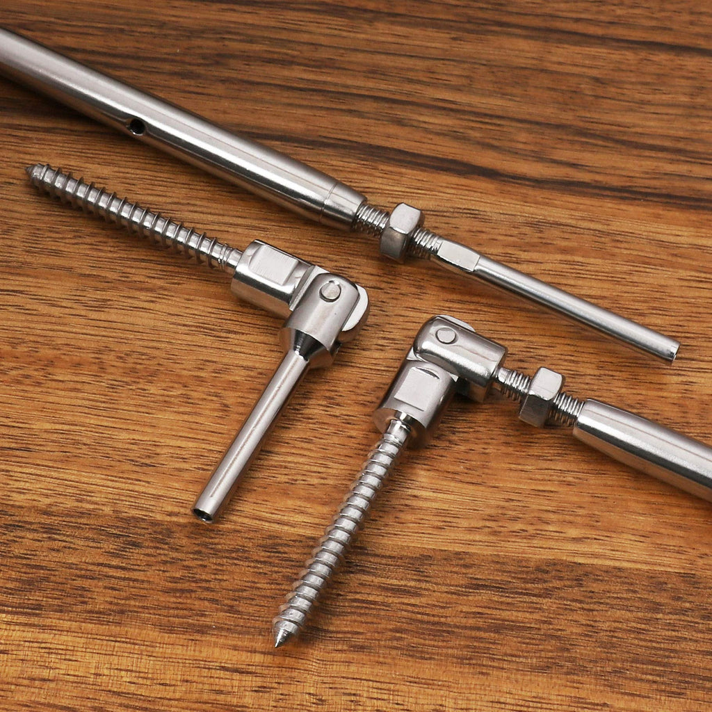 1/8 inch T316 Stainless Steel Adjustable Angle Single-Screw Cable Railing Kit/Hardware for Wood Posts, Marine Grade