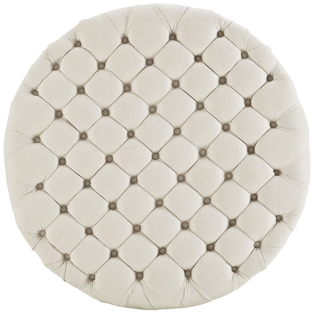 BEIAmourFabric Upholstered Button-Tufted RoundOttomanBeige