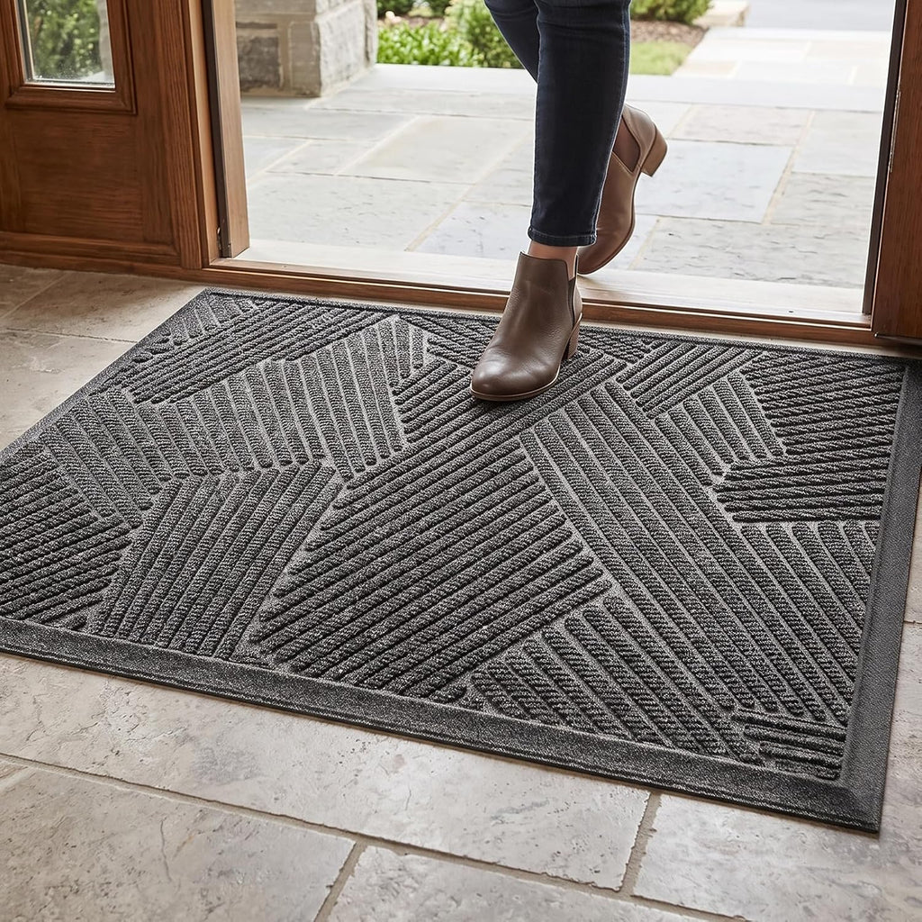 Heavy Duty Indoor Door Mat 24x36, Premium Geometric Entrance Mat with Non-Slip Rubber Backing, Large Low-Profile