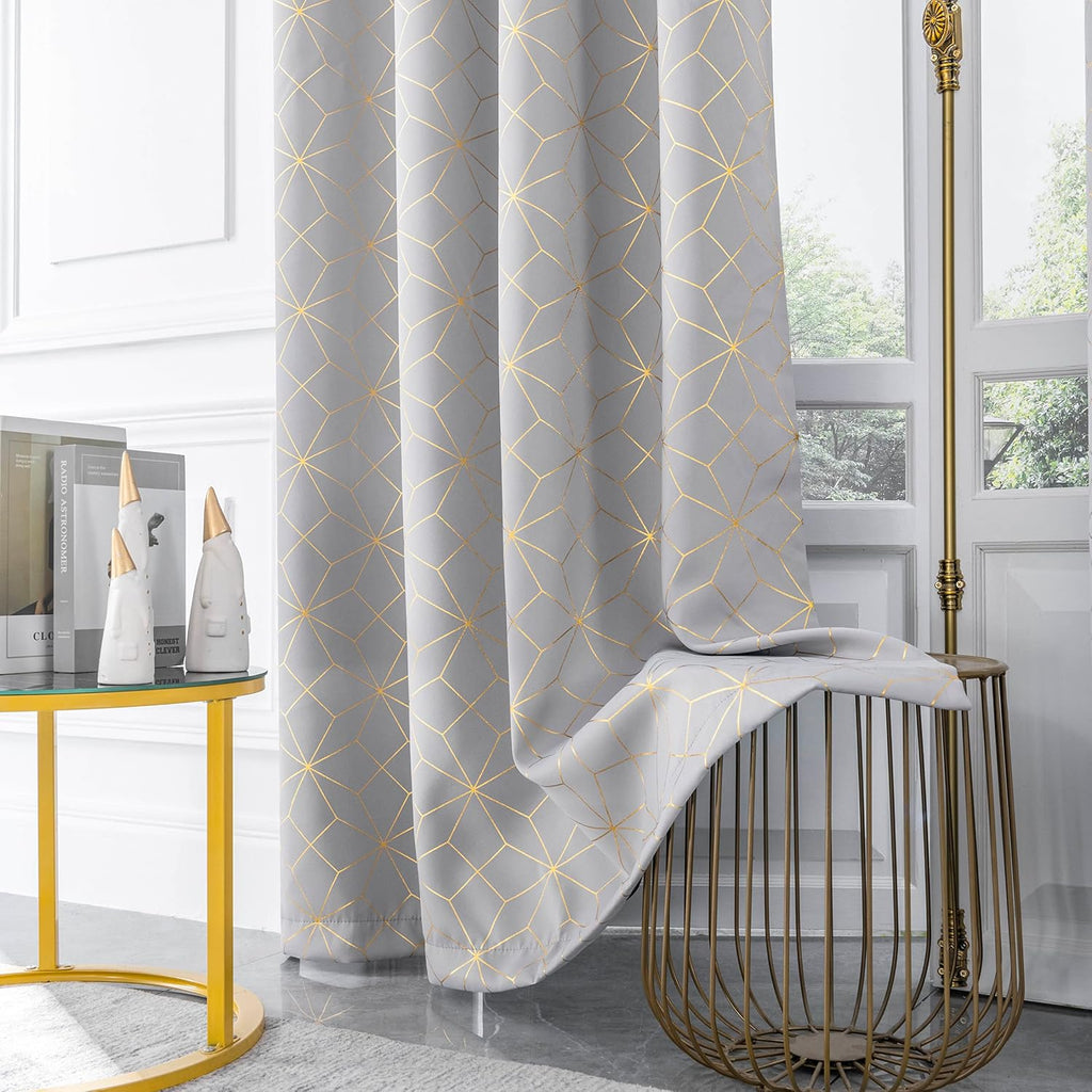 100% Blackout Curtains 84 Inches Long for Bedroom Living Room Moroccan Gold Patterned Drapes Thermal Insulated