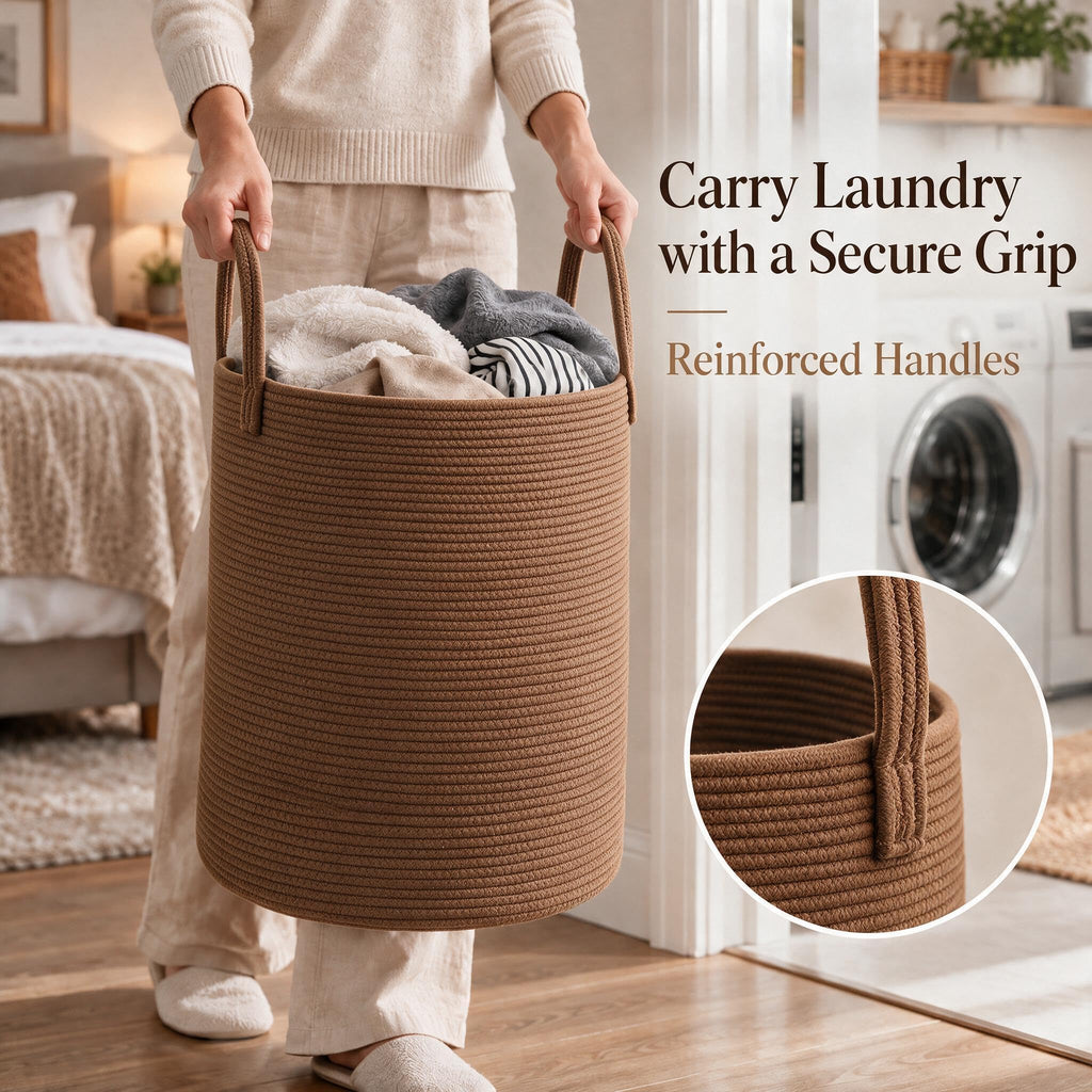 60L Cotton Rope Laundry Basket Hamper, Golden Jute