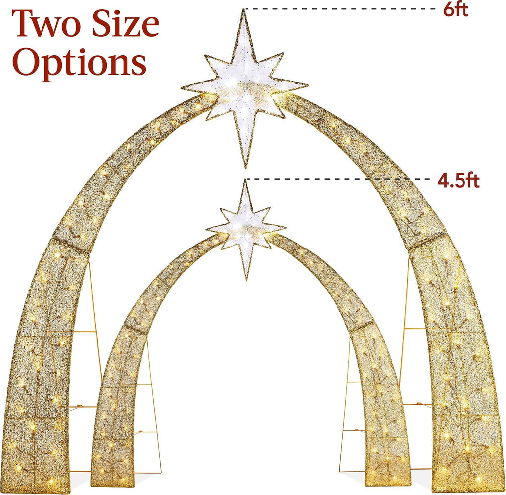 4.5ft Lighted 2D Outdoor Nativity Scene, Christmas Arch Holy Family Yard Decoration w/ 115 LED Lights, Stakes, Zip
