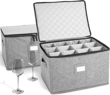 Wine Glass Storage Containers, Hard Shell Organizer for Stemware and Glassware Sets, Stackable Wine Glass Storage Box