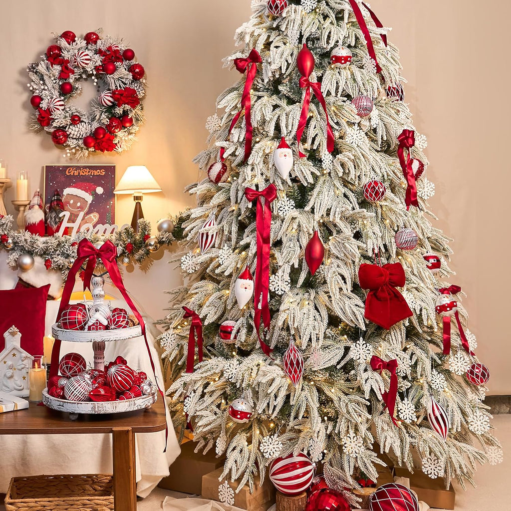 3.12-Inch Christmas Balls Ornaments for Tree, Red & White - Set of 12