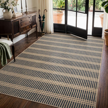 Striped Easy Jute Outdoor Rug, Black Washable Rugs Living Room, Indoor Outdoor Non Slip Area Rug, Farmhouse