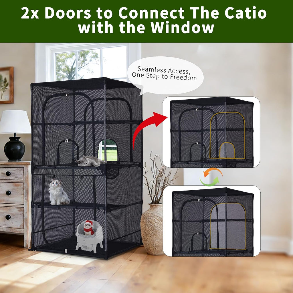 Catio Outdoor Cat Enclosure Window Access 61.4" H Large Cat Cage