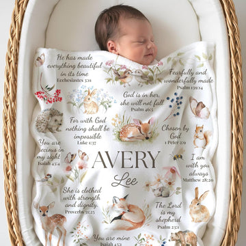 Christian Baby Blanket Custom Bible Verse Scripture Religious Nursery Newborn Gift Soft Minky Fleece Swaddle Baptism