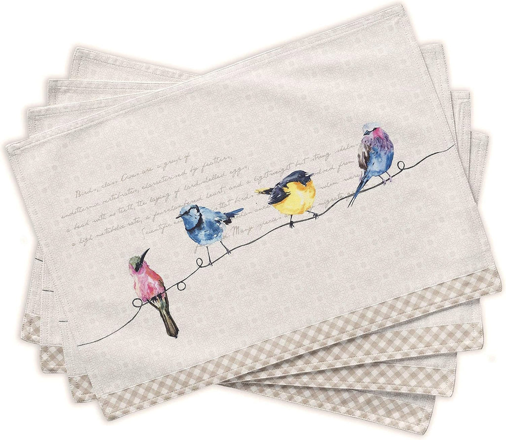 Birdies on Wire Bundle Set 100% Cotton Set of 4 Napkins (20 Inch by 20 Inch) and Set of 4 Place Mats (13 Inch by 19
