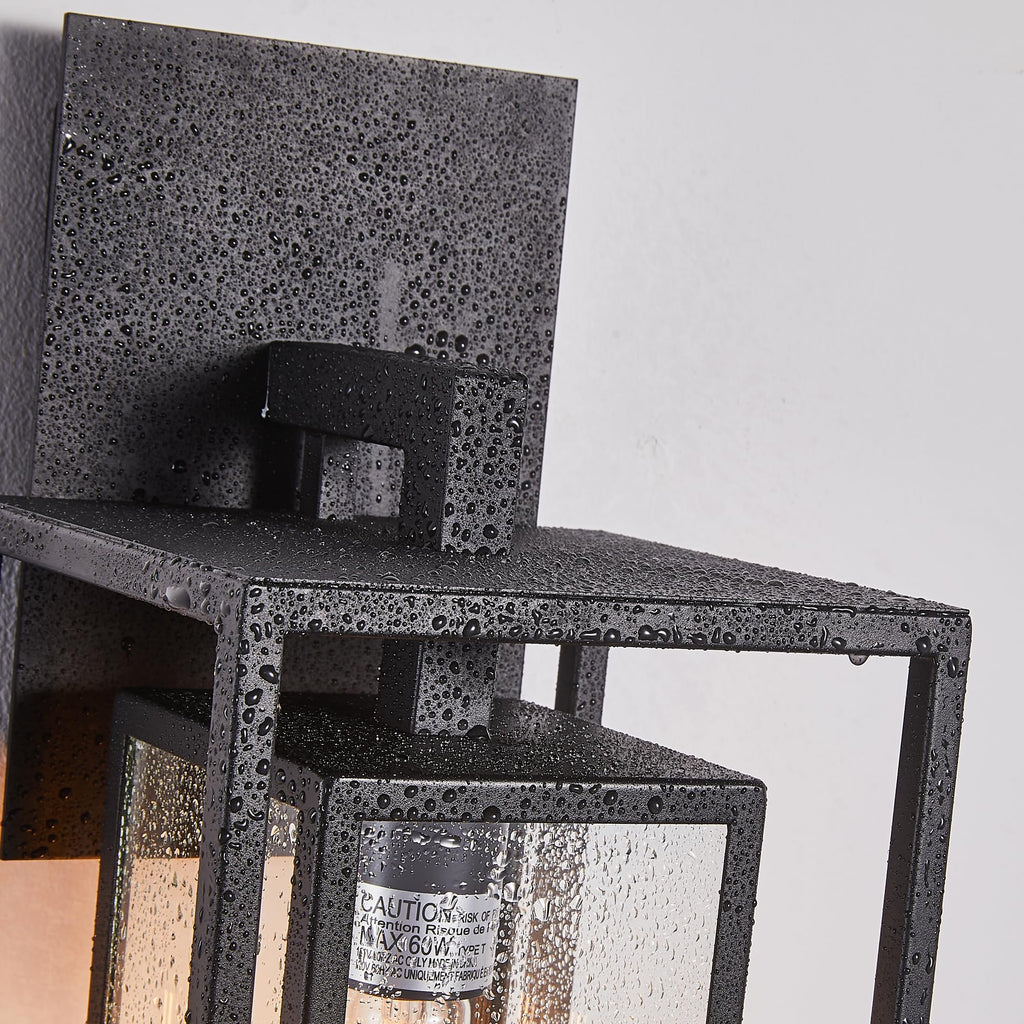 18"Ht Modern Industrial Outdoor Wall Light Fixture with Textured Black Anti-Rust Metal and Clear Glass, Wet Rated for