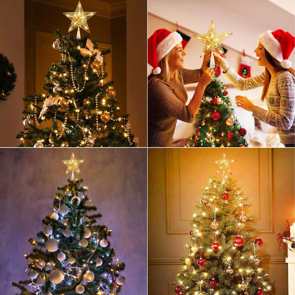Silver Christmas Tree Topper, 9" Xmas Tree Star with 10 Lights