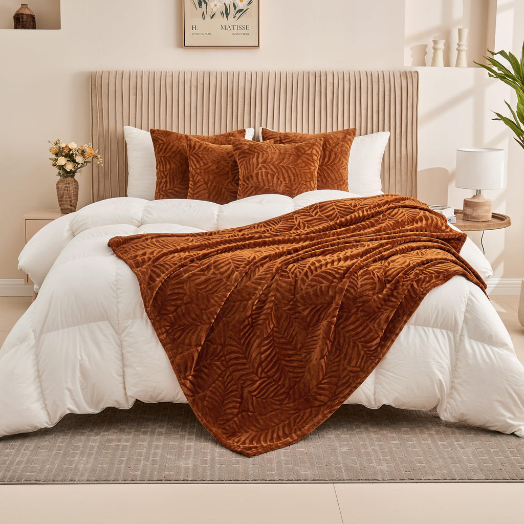Super Soft Flannel Fall Throw Blanket, 60 x 80 Inches, Caramel