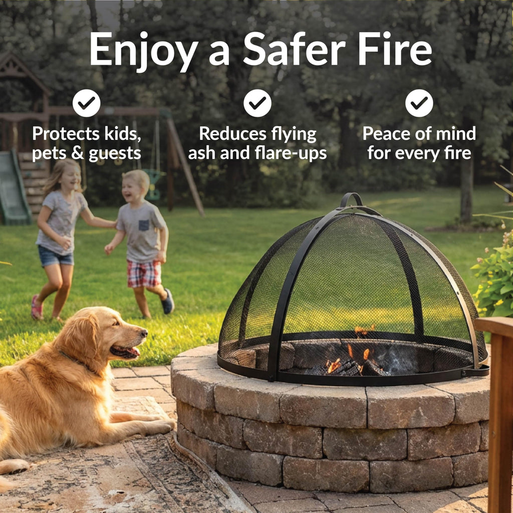 Outdoor Fire Pit Screen Cover, Round, Easy Access Door, 32" Dia