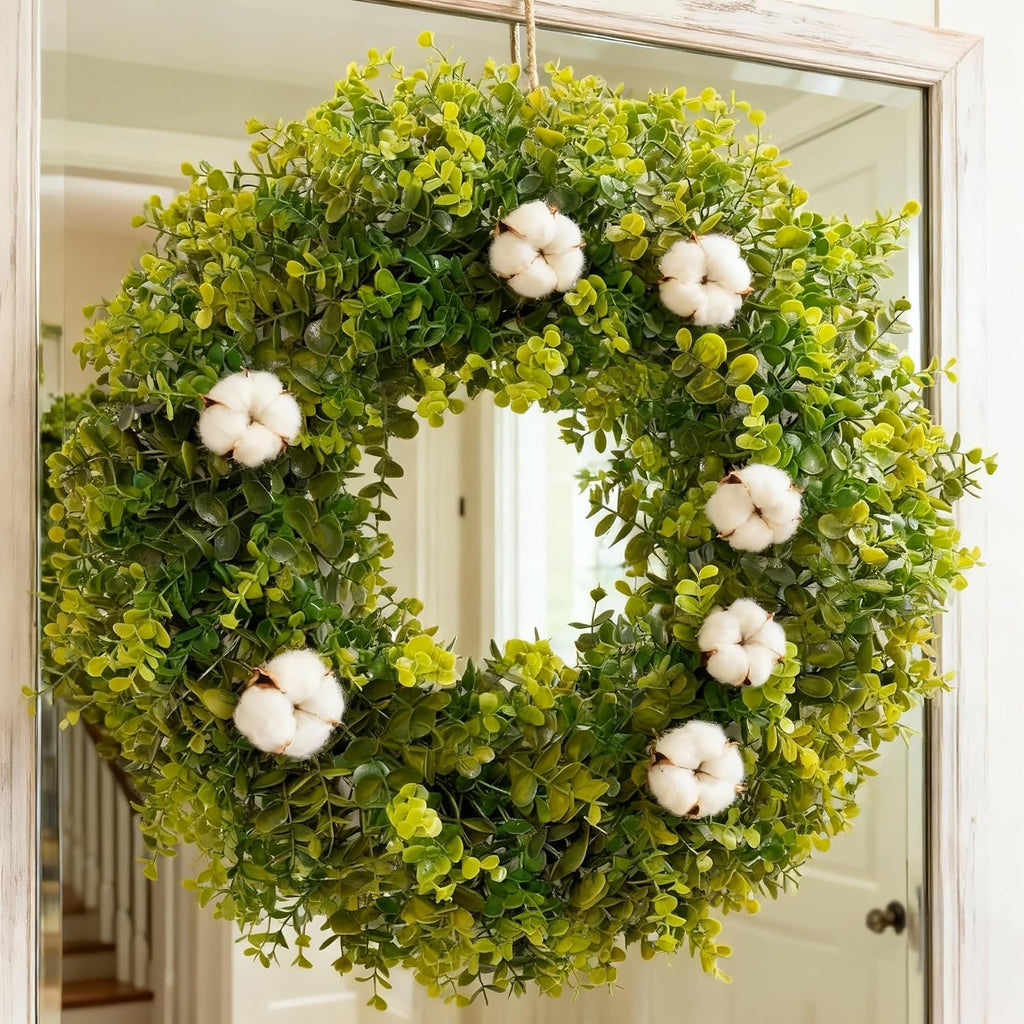18 Inch Boxwood Wreath for Front Door,Greenery All Year Round