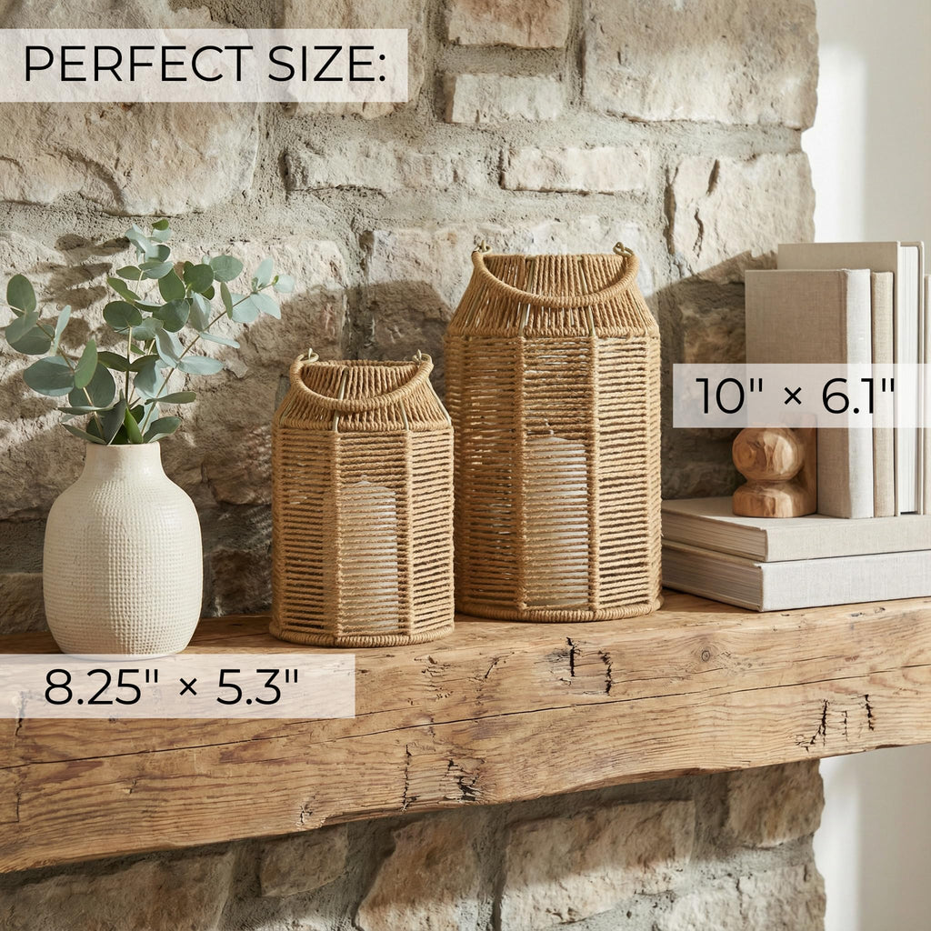 Natural Jute Boho Lanterns - Handcrafted Farmhouse Coffee Table Decor