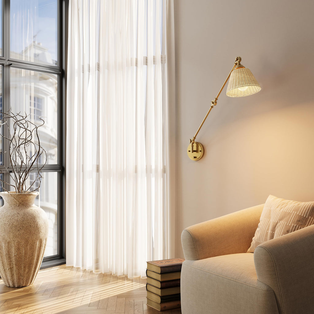 Plug in Wall Sconce, Gold Adjustable Swing Arm Wall Lamp, 1 Pack