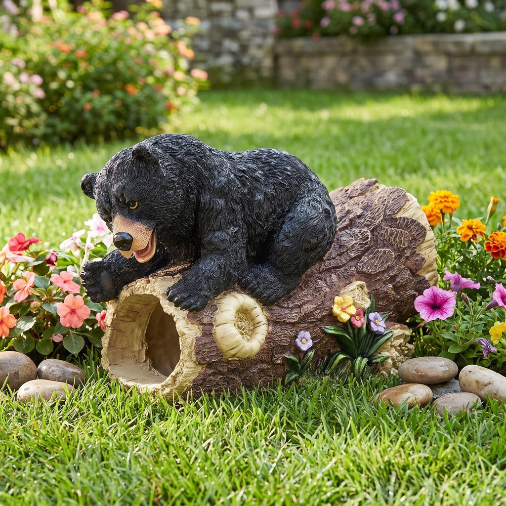 Outdoor Statue for Downspout Extension, Curious Bear Shape Downspout Diverter Garden Decorative, Whimsical Full Color