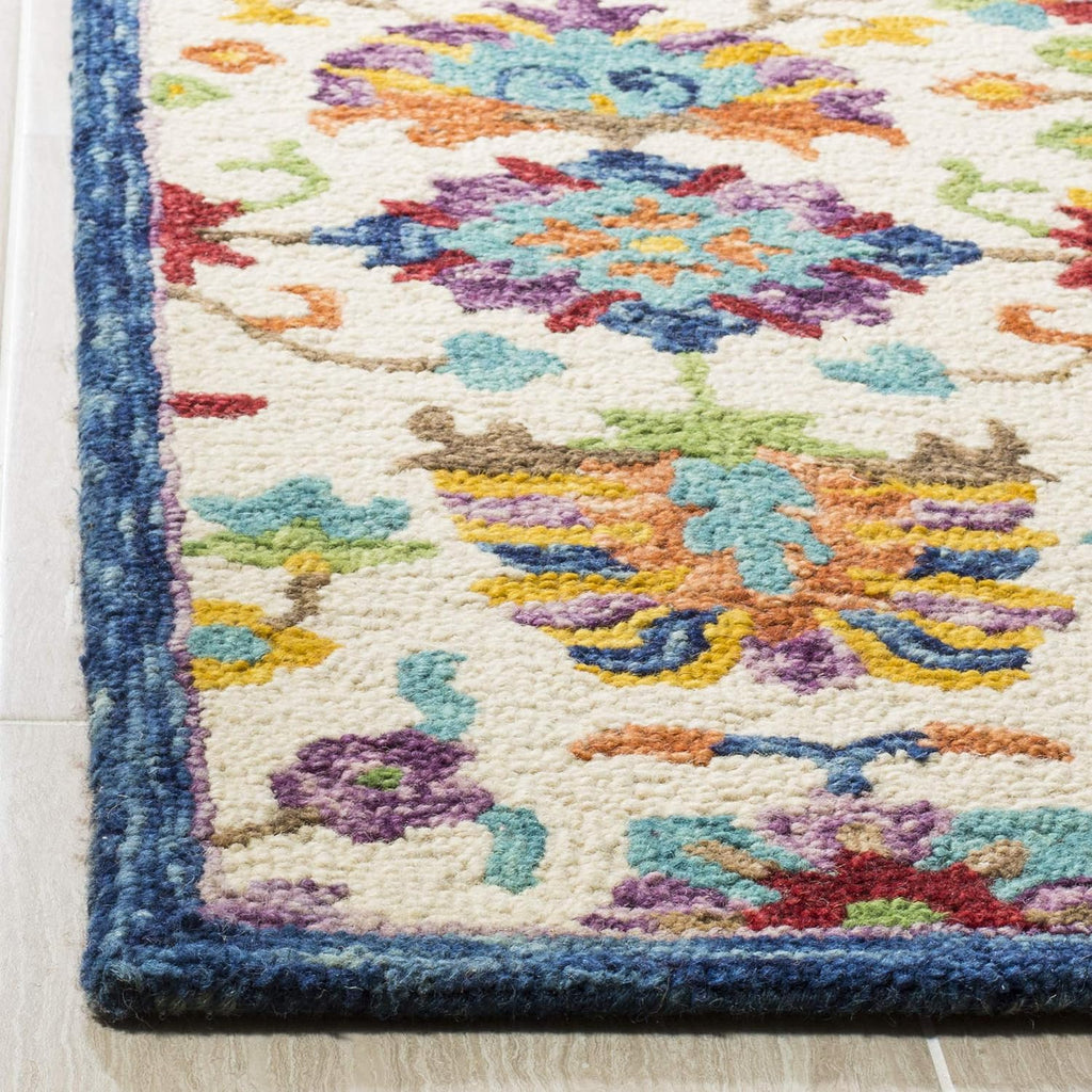 Aspen Area Rug - 9' x 12', Ivory & Blue, Handmade Boho Floral Wool