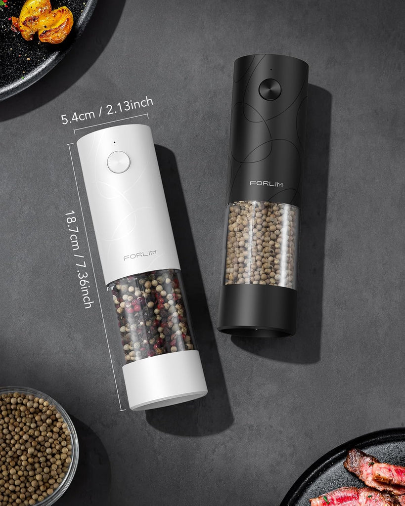 Electric Salt & Pepper Grinder Set, Rechargeable 2 Pack, Black White - Set of 2