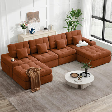 144" U Shaped Cloud Boneless Couch, Modern Modular Sectional Sofa with Layered Cushion, No Assembly Convertible