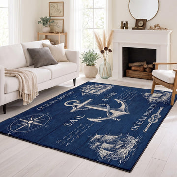 Area Rug, Washable, Non Slip Backing, Nautical Anchor