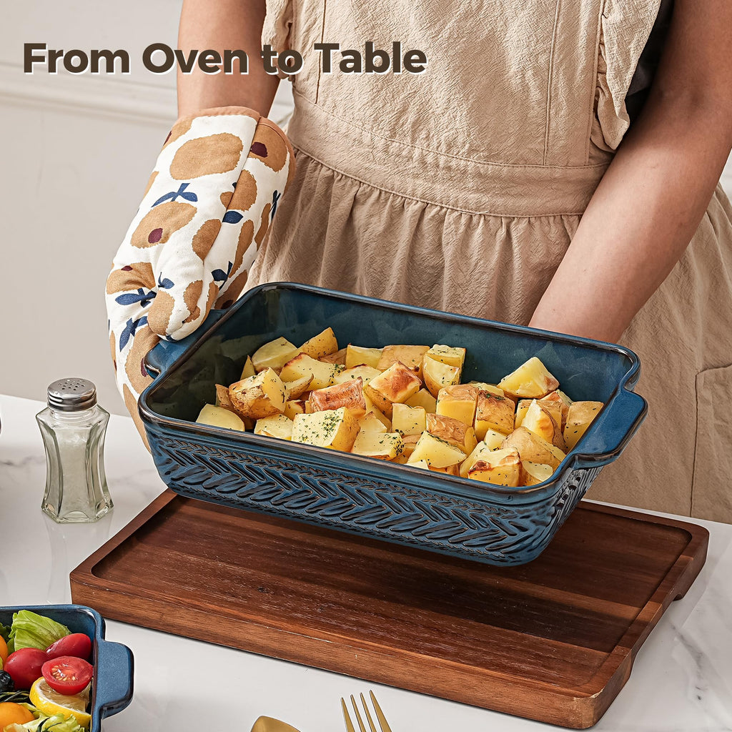 Casserole Dishes for Oven, Blue Ceramic Baking Dish Set of 3